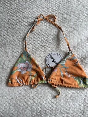 Floral Triangle Bikini Top - Orange